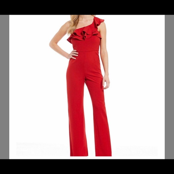Gianni Bini Pants - Gianni Bini Red Ruffle One Shoulder Jumpsuit NWT